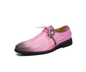 DXSYGMBN Zapatos De Vestir De Cuero Gris Degradado para Hombre - Oxford Clásicos con Cordones para Negocios, Cómodos Zapatos De Vestir De Punta Cuadrada,Rosado,39 EU