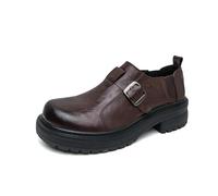 DXSYGMBN Zapatos De Vestir De Hombre con Hebilla Gruesa Mocasines Plataforma Correa De Monje Retro Tipo Slip-On Oxford De Cuero PU,Marrón,43 EU