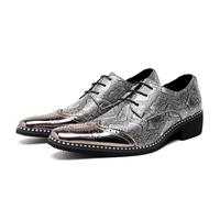 DXSYGMBN Zapatos de Vestir Hombre, Oxford Estampado de Serpiente con Puntera Metálica, Calzado Elegante para Fiesta, Boda, Oficina,Plata,42 EU