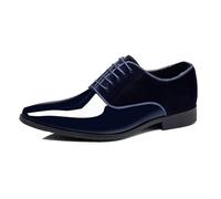 DXSYGMBN Zapatos de Vestir para Hombre Azul Marino Terciopelo y Charol Oxford Elegantes para Boda Fiesta Formal Clásicos de Cordones,Azul,43 EU