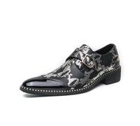DXSYGMBN Zapatos de Vestir para Hombre Mocasines de Hebilla Estampado Piel de Serpiente Punta Charol Zapatos Oxford Formales para Boda Fiesta,Negro,46 EU