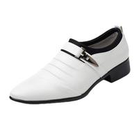 DXSYGMBN Zapatos de Vestir para Hombre Mocasines Formales Punta Fina Sin Cordones Cuero Sintético para Negocios Boda Oficina,Blanca,47 EU