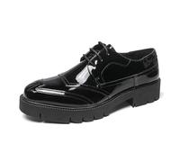 DXSYGMBN Zapatos Derby de Cuero de Patente para Hombre con Suela Gruesa Zapatos de Vestir Brillantes Oxford Cordones Negocios Boda,Negro,43 EU