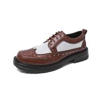DXSYGMBN Zapatos Derby Hombre Moda Cordones Cuero Casual Oxford con Tachuelas Cómoda Plataforma Caminar Calzado para Oficina Fiesta Boda,Brown White,45 EU