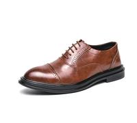 DXSYGMBN Zapatos Oxford Hombre Cuero Clásicos Elegantes con Cordones Punta de Capucha Zapatos de Vestir para Negocios Boda Oficina,Marrón,38 EU