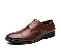 DXSYGMBN Zapatos Oxford Hombre de Cuero Clásicos, Zapatos de Vestir Formales con Puntera para Negocios Boda Oficina, Calzado Cómodo y Elegante,Marrón,39 EU