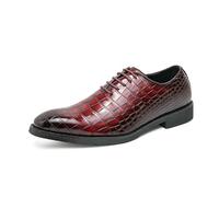DXSYGMBN Zapatos Oxford Hombre Patrón Cocodrilo Cuero Negocios Boda Formal Zapatos Vestir Elegantes Cómodos Suela Antideslizante,Rojo,43 EU