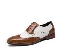 DXSYGMBN Zapatos Oxford Wingtip para Hombre, Zapatos de Vestir Brogue Bicolores Retro, Zapatos de Cuero con Cordones para Hombre,Marrón,42 EU