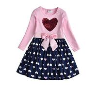 DXTON Vestido para Niñas Vestido para Niños Algodón Invierno Manga Larga Fiesta Regalo Ropa para Niñas LH5740 7T