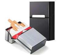 DxxD Caja de Cigarrillo con Magnétic, 2 Piezas Pitilleras Cigarrillos de Metal Aluminio de Aleación Plastico, Pitilleras para Hombre, Mujer Caja Cigarrillo para 20 Cigarrillos (Negro, Plata)