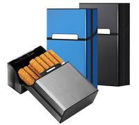 DxxD Caja de Cigarrillo con Magnétic, 3 Piezas Pitilleras Cigarrillos de Metal Aluminio de Aleación Plastico, Pitilleras para Hombre, Mujer Caja Cigarrillo para 20 Cigarrillos (Negro, Gris, Azul)