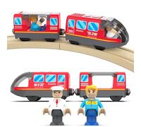 DxxD Tren Eléctrico de Juguete para Niños, Tren de Locomotora de acción con Pilas (Conexión Magnética), Juguete de Tren Compatible con Thomas, Brio, Regalos Niños Niñas Cumpleaños Navidad, Rojo