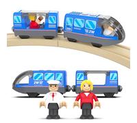 DxxD Tren eléctrico para niños, tren de madera de juguete, tren interurbano con figuras para ferrocarril, locomotora de acción a batería, coche de juguete compatible con Thomas, Brio, a partir de 3