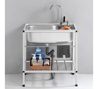 DXYQXL Fregadero utilitario - Cuenco individual de acero inoxidable con escurridor y grifo para uso en interiores y exteriores, grado comercial para aplicaciones de garaje, restaurante y lavandería