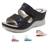 DXZXDJIU Sandalias ortopédicas de cuña cómodas for mujer - Sandalias de plataforma anchas y sin cordones for verano(Black,40)