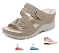 DXZXDJIU Sandalias ortopédicas de cuña cómodas for mujer - Sandalias de plataforma anchas y sin cordones for verano(Apricot,41)