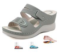 DXZXDJIU Sandalias ortopédicas de cuña cómodas for mujer - Sandalias de plataforma anchas y sin cordones for verano(Green,37)