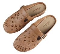 DXZXDJIU Sandalias planas de verano de tacón bajo y punta redonda cómodas for mujer, con puntera cerrada y ajuste ancho for caminar.(Brown,36)