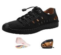 DXZXDJIU Sandalias transpirables de verano for hombre, elegantes, hechas a mano, de cuero, antideslizantes, planas, con punta cerrada, impermeables.(Black,44)