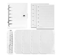 DY.2ten Juego de cuaderno A7 recargable con cubierta, cubierta de PVC de 6 agujeros para hojas sueltas + 90 hojas (180 páginas) de papel forrado + 4 bolsillos A7 con cremallera + regla