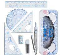 DY.2ten Kit de Geometría, Compás Geometría Matemática, Cartabon, Regla 15 cm Escolar,Juego de Brújula de Geometría Kit，7 Piezas