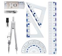 DY.2ten Kit de Geometría, Compás Geometría Matemática, Juego de Brújula de Geometría Kit，Cartabon, Regla 20 cm Escolar, 6 Piezas