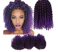 DY Pelo de ganchillo 20.3 cm, 1 pieza afro rizado de ganchillo trenzas Malibob, pelo trenzado Ombre extensiones de pelo sintético para mujeres (1B/púrpura)