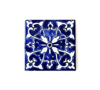 DYARI Azulejos de cerámica pintados a mano de 4 x 4 - Decoración de estilo español, marroquí y portugués y arte de pared (Bacalar, 9 azulejos (1 pie cuadrado))