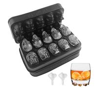 Dyaucwpo 2 Piezas Molde de la Bandeja del Cubo de Hielo del Cráneo, Molde de Cubitos de Hielo Silicona del Cráneo 3D, Bandejas de Cubitera Hielo Calavera con Embudo, Cubiteras para Hielo con Tapa