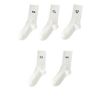 Dybag 5 pares de calcetines de expresión blancos divertidos para mujer, calcetines deportivos de caricatura sonriente, calcetines deportivos de tubo medio, Blanco, Talla única