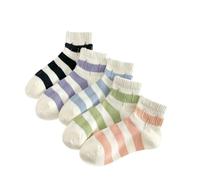 Dybag 5 pares de calcetines tobilleros a rayas preppy para mujer, de algodón transpirable y fino, Multi, Talla única