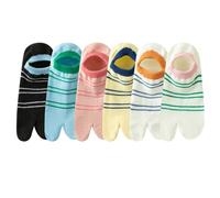 Dybag 6 pares de calcetines tobilleros a rayas para mujer, de verano, delgados, transpirables, de algodón, invisibles, tabi divididos, Multi, Talla única