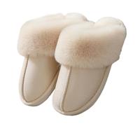 Dybag Pantuflas de felpa de invierno para hombres y mujeres, acogedoras, para interiores y exteriores, con forro mullido, suela de goma antideslizante (5 colores), Beige, 10.5-11.5 Women/10-11 Narrow