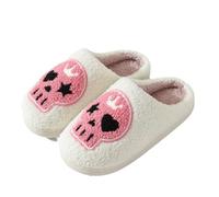 Dybag Pantuflas de Halloween, zapatos de casa de felpa de calavera, antideslizantes, cálidas, para invierno, para parejas, Blanco, 6.5-7.5 Women/5-6 Narrow Men