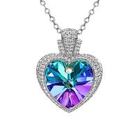 DYD Collar con Colgante de Corazón para Mujer Collar de Plata de Ley 926, Colgante de Joyería Adornado con Cristales, San Valentín, Aniversario, Cumpleaños (Purple-1)