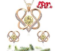 DYD S925 Plata Conjuntos de Joyas para Mujer, Chapado en Oro Set Collar y Pendientes de Cumpleaños Regalos para Mamá/Hermana/San Valentín, Rosado… (Yellow-1)