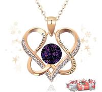 DYD S925 Plata Rosa Preservada con Collar para Mujer, 2 Corazón Enredados Colgante Piedra Natal de Oro Rosa Collar con Caja de Rosa Eterna Azul, para Madres/San Valentín/Esposa