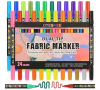 DYESMEE 24 lápices textiles resistentes a la lavadora - Rotuladores textiles con doble punta, rotuladores permanentes para lienzo, camisetas, vaqueros, zapatos, sombreros, manualidades y proyectos de