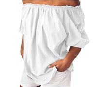 Dyhxuan Blusa de lino sin hombros para mujer, de verano, de algodón y lino, monocolor, blusa de manga corta, con un hombro, tallas grandes, blusa de lino, ligera, blusa de verano de gran tamaño, sin