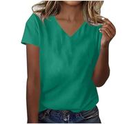 Dyhxuan Camisa Básica para Mujer de Manga Corta, de Verano, de un Solo Color, con Cuello en V, de Algodón, Polivalente, Elegante, Blusa, para Mujer, T-Shirt, Tops, Ajuste Holgado, Blusas, Ligeras y