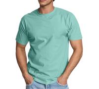 Dyhxuan Camiseta básica de cuello redondo para hombre, de algodón, manga corta, versátil, para verano, monocolor, cómoda, transpirable, camiseta de verano, verde menta, XXL