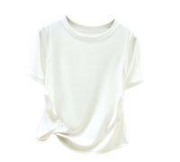 Dyhxuan Camiseta básica de verano para mujer, manga corta, monocolor, cuello redondo, parte superior, elástica, informal, ligera, camiseta de verano, versátil, Blanco, XL