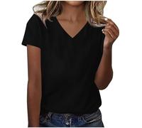Dyhxuan Camiseta básica para mujer de color sólido, camiseta con cuello en V de verano, manga corta, parte superior de algodón, camiseta versátil, blusa elegante, camiseta para mujer, tops, blusas de