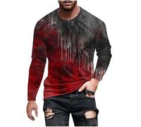 Dyhxuan Camiseta de Halloween para hombre, estampado sangriento, camiseta de manga larga, tallas grandes, cuello redondo, corte regular, manga larga, disfraz festivo para Halloween, 02-rojo., 5XL