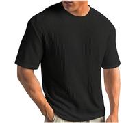 Dyhxuan - Camiseta de manga corta para hombre, color liso, cuello redondo, tallas grandes, suéter casual, camiseta básica de punto, ajuste holgado, talla S a 5XL, Negro , 4XL