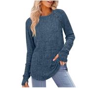 Dyhxuan Camiseta de manga larga acanalada para mujer, camiseta de manga larga con agujero para el pulgar, camiseta básica, informal, cuello redondo, cómodo, elegante, para mujer, camiseta larga