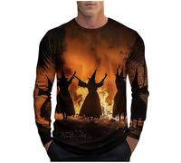 Dyhxuan Camiseta de manga larga para hombre con estampado 3D de Halloween, corte regular, cuello redondo, camiseta informal, festiva, tallas grandes, camiseta para hombre, 01-naranja, 3XL