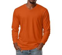 Dyhxuan Camiseta de manga larga para hombre, monocolor, manga larga, básica, cuello en V, corte regular, camiseta de manga larga, informal, camiseta versátil, naranja, M