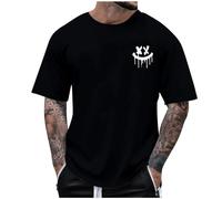 Dyhxuan Camiseta de verano para hombre, camiseta de moda con estampado pequeño, camiseta oversized de cuello redondo, manga corta, top básico, informal, jersey deportivo, tallas grandes, camiseta de