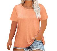Dyhxuan Camiseta para mujer, tallas grandes, de manga corta, cuello redondo, de algodón, para verano, color liso, blusa básica, elegante, talla grande, L-5XL, naranja, 3XL